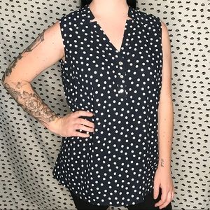 Anne Klein Navy Polka Dot Sleeveless Blouse